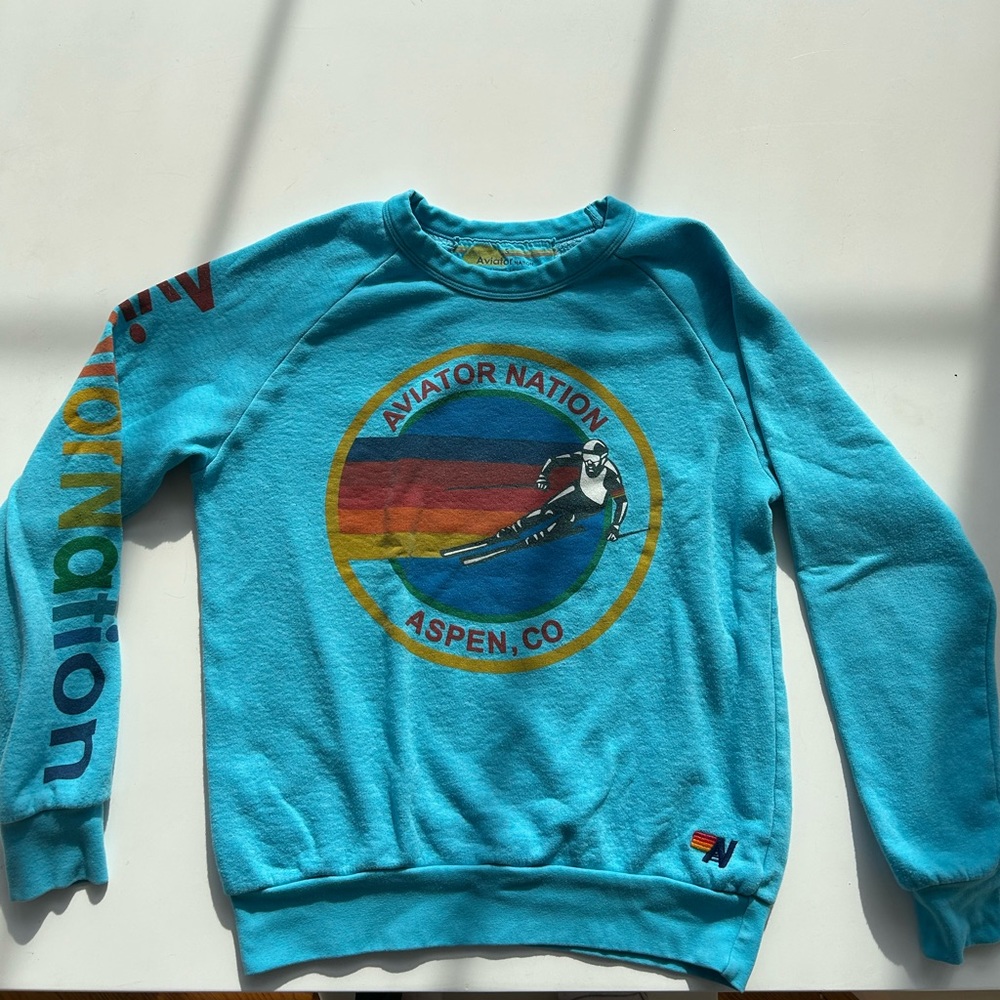 Aviator Nation Aspen Neon Blue Crewneck Size S